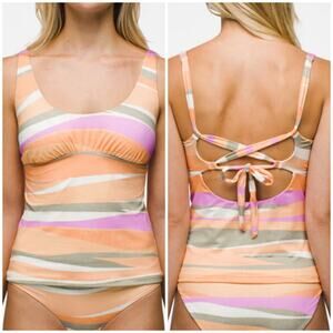 Prana Mallorca Tankini Swim Top Women's XS Waves Padded Crisscross Bikini Sporty